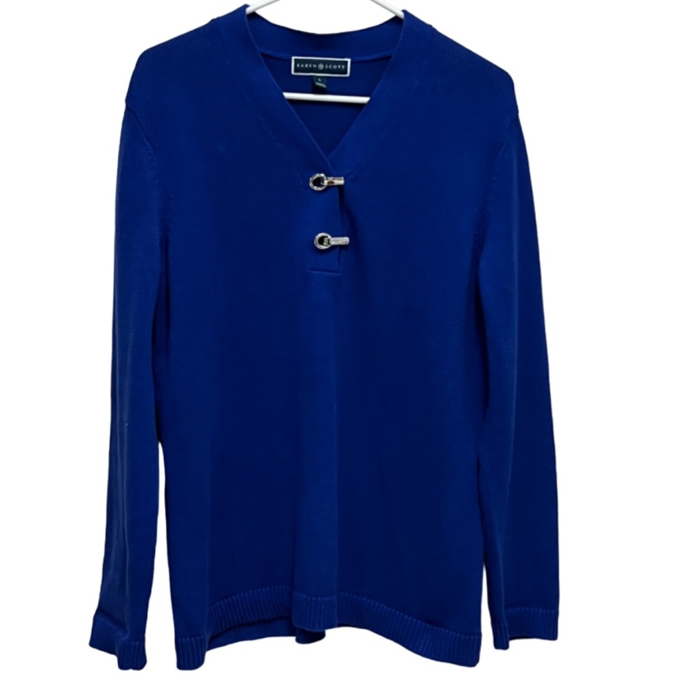 Karen Scott Silver toggle button v-neck sweater Royal Blue women’s large